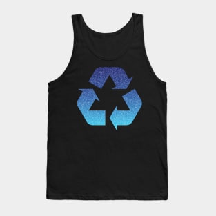 Ocean Blue Ombre Faux Glitter Recycle Symbol Tank Top